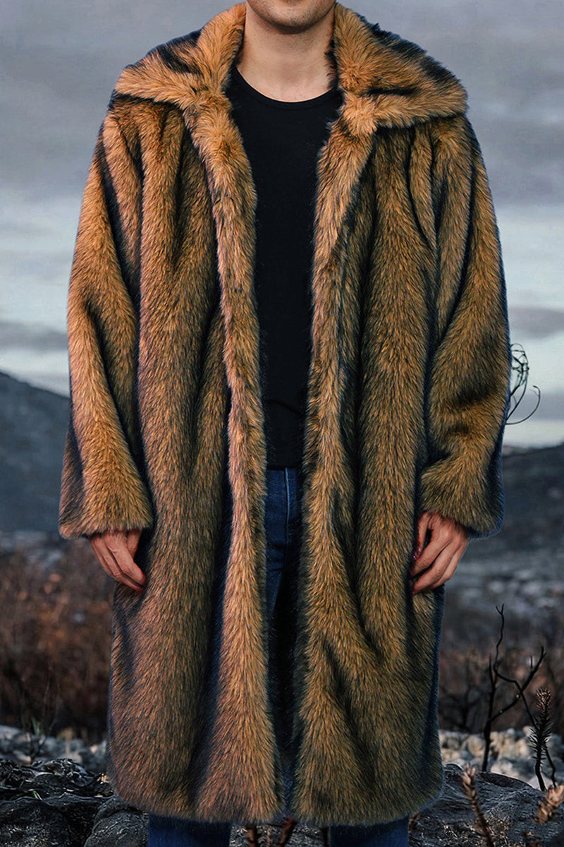 Laden Sie das Bild in den Galerie-Viewer, Weißer Schal Revers Kunstpelz Langmantel für Männer