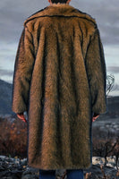 Laden Sie das Bild in den Galerie-Viewer, Weißer Schal Revers Kunstpelz Langmantel für Männer