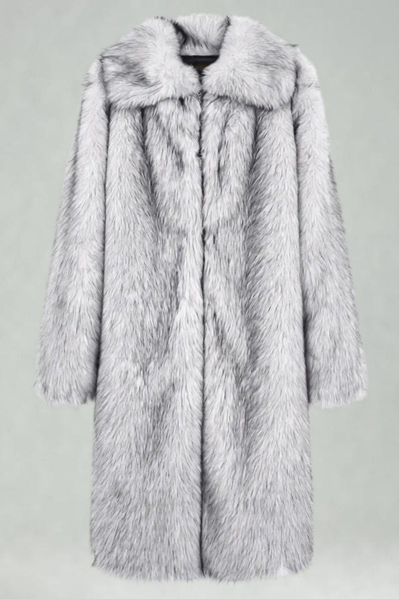 Laden Sie das Bild in den Galerie-Viewer, Weißer Schal Revers Kunstpelz Langmantel für Männer