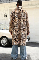 Laden Sie das Bild in den Galerie-Viewer, Kaffee Leopard Shawl Kragen Langer Kunstpelz Herrenmantel