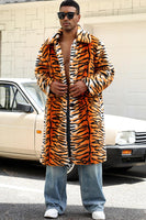 Laden Sie das Bild in den Galerie-Viewer, Herren Gelber Offener Schalkragen mit Langem Kunstpelzmantel