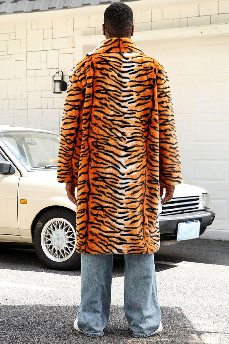 Laden Sie das Bild in den Galerie-Viewer, Herren Gelber Offener Schalkragen mit Langem Kunstpelzmantel