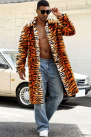 Laden Sie das Bild in den Galerie-Viewer, Herren Gelber Offener Schalkragen mit Langem Kunstpelzmantel