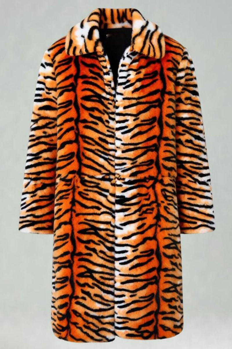 Laden Sie das Bild in den Galerie-Viewer, Herren Gelber Offener Schalkragen mit Langem Kunstpelzmantel