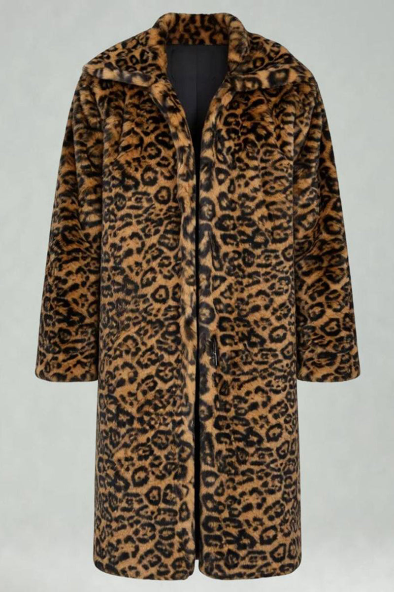 Laden Sie das Bild in den Galerie-Viewer, Gelber Leoparden Kunstpelz mit Offener Wärme Herren Wintermantel