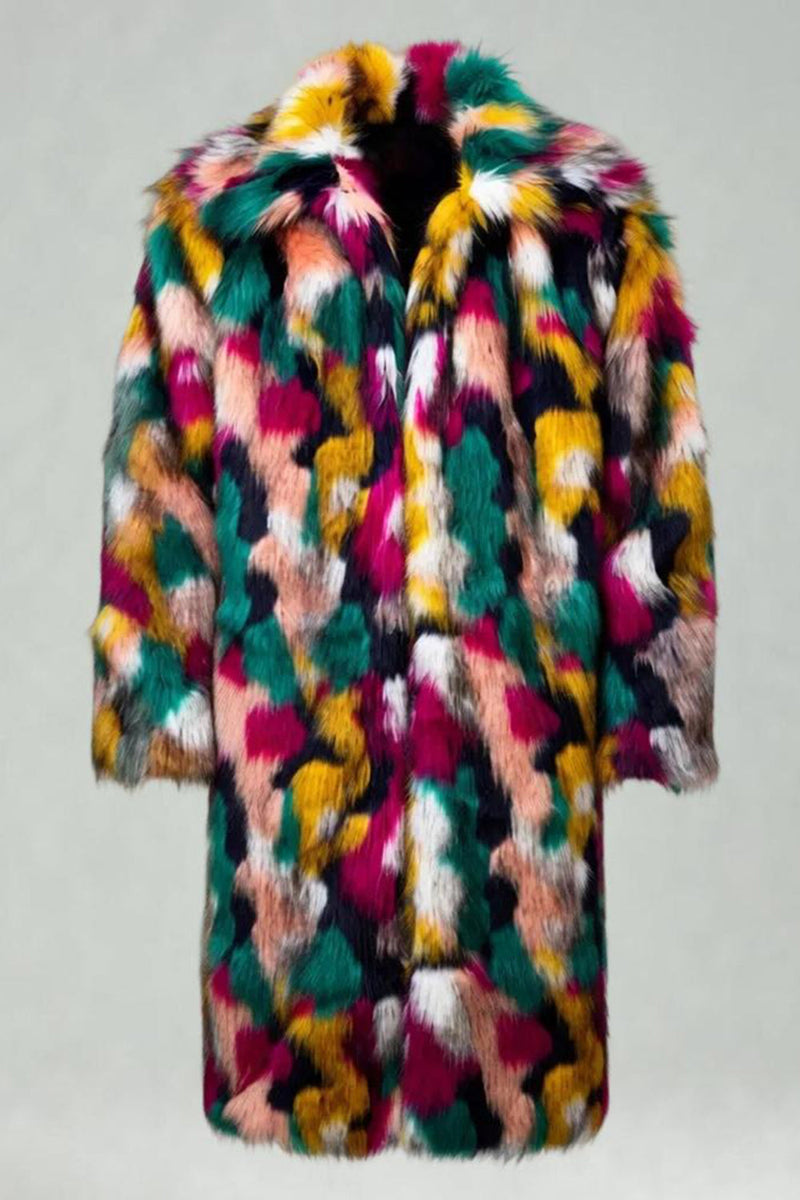 Laden Sie das Bild in den Galerie-Viewer, Dicker Kunstpelz Schalkragen Bunter Wintermantel für Männer