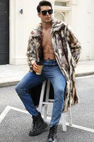 Laden Sie das Bild in den Galerie-Viewer, Herren Faux Fur Grau Kaffee Offen Vorne Wintermantel