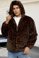 Laden Sie das Bild in den Galerie-Viewer, Brauner Leoparden Kunstpelz Kapuzenmantel für Herren