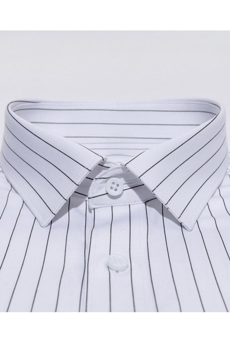 Laden Sie das Bild in den Galerie-Viewer, Weiß Streifen Slim Fit Langarm Shirt Herrenanzüge