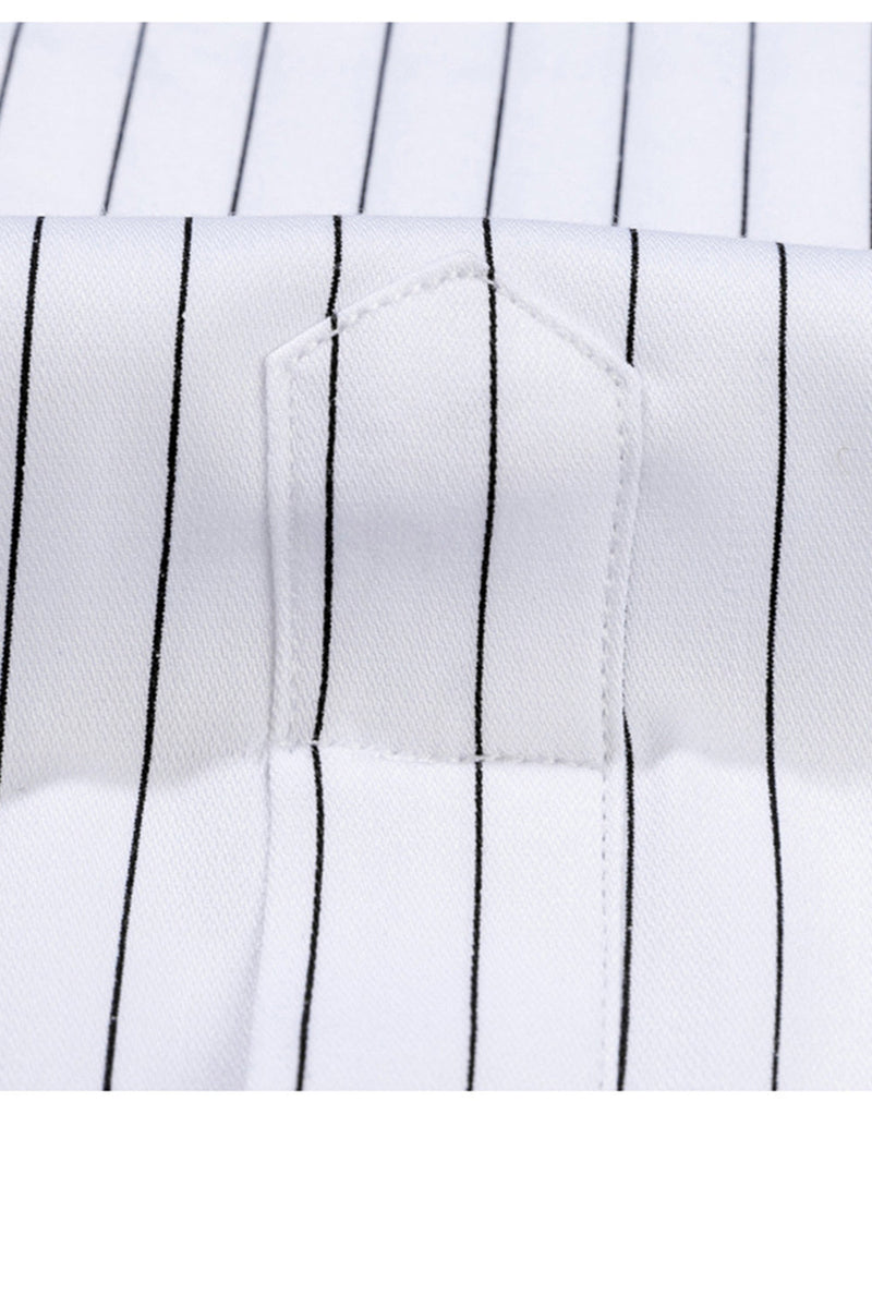 Laden Sie das Bild in den Galerie-Viewer, Weiß Streifen Slim Fit Langarm Shirt Herrenanzüge