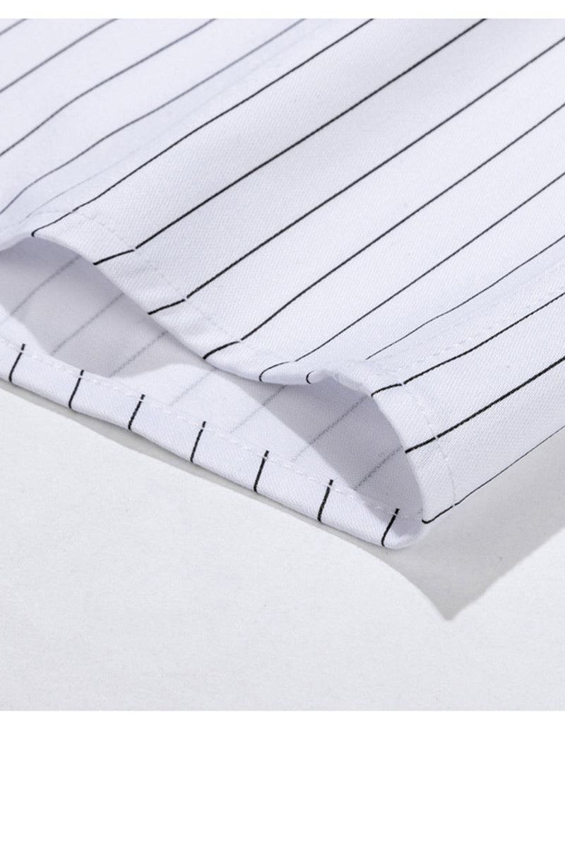 Laden Sie das Bild in den Galerie-Viewer, Weiß Streifen Slim Fit Langarm Shirt Herrenanzüge