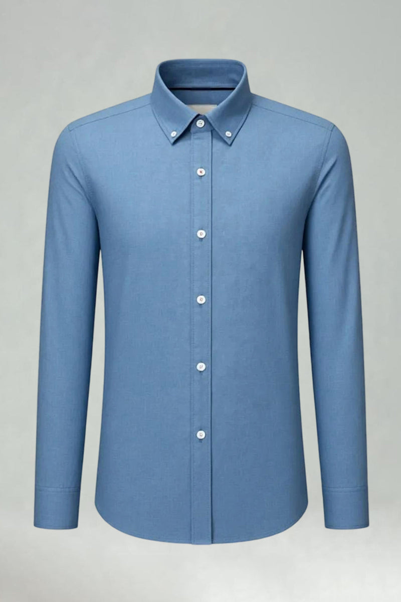 Laden Sie das Bild in den Galerie-Viewer, Blaugrau Slim Fit Langärmeliger Einfarbter Herrenanzug Hemd