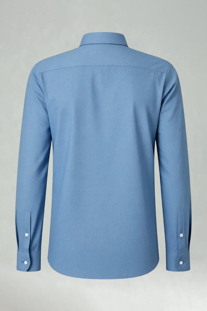 Laden Sie das Bild in den Galerie-Viewer, Blaugrau Slim Fit Langärmeliger Einfarbter Herrenanzug Hemd