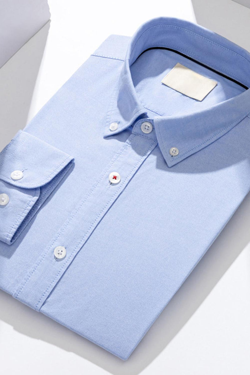 Laden Sie das Bild in den Galerie-Viewer, Blaugrau Slim Fit Langärmeliger Einfarbter Herrenanzug Hemd