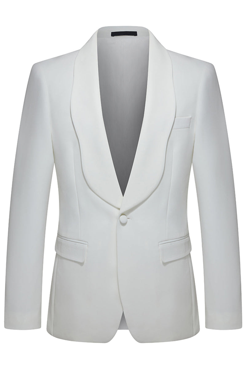 Laden Sie das Bild in den Galerie-Viewer, 2-teilige Weiße Shawl Revers Herren Hochzeitsanzüge