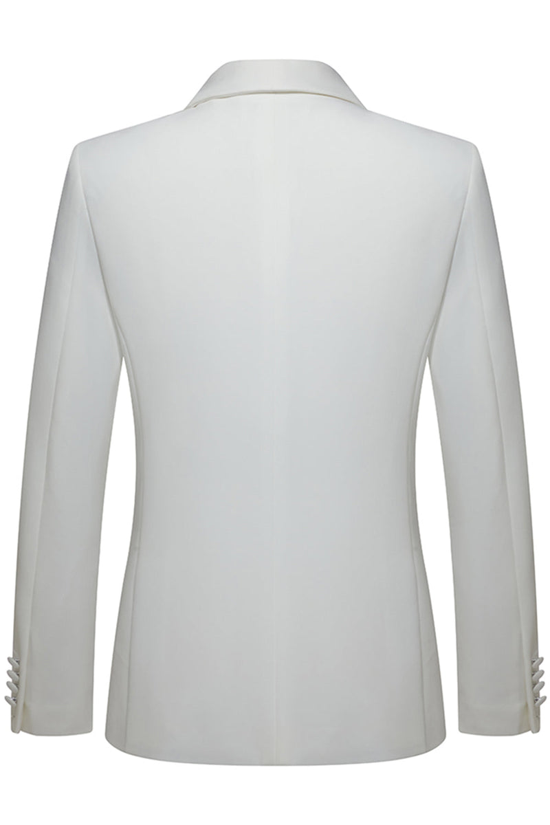 Laden Sie das Bild in den Galerie-Viewer, 2-teilige Weiße Shawl Revers Herren Hochzeitsanzüge