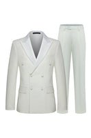 Laden Sie das Bild in den Galerie-Viewer, Weiße Zweiteilige Doppelreihige Herrenanzüge mit Revers