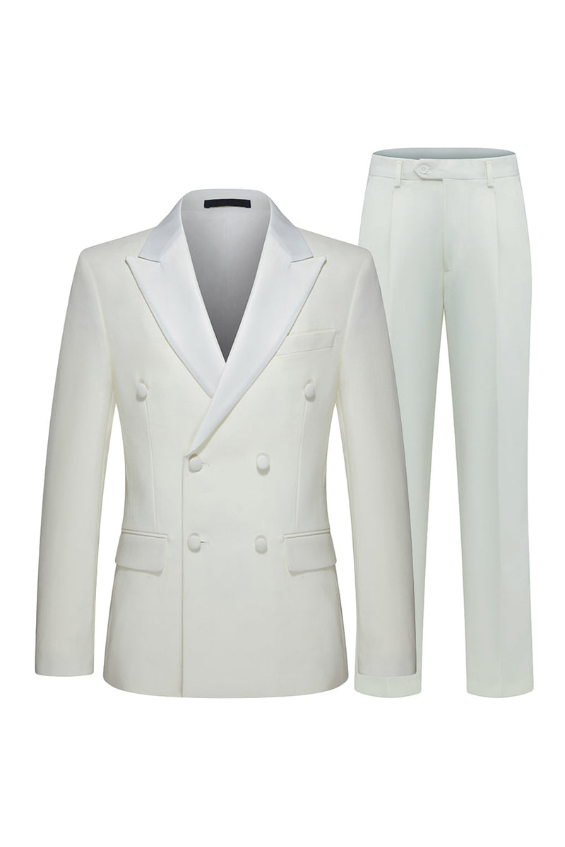 Laden Sie das Bild in den Galerie-Viewer, Weiße Zweiteilige Doppelreihige Herrenanzüge mit Revers