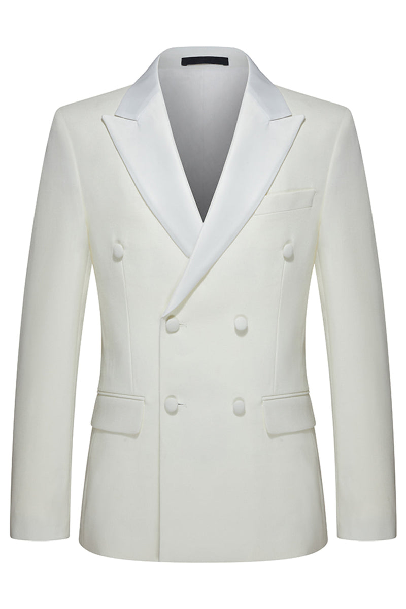 Laden Sie das Bild in den Galerie-Viewer, Weiße Zweiteilige Doppelreihige Herrenanzüge mit Revers