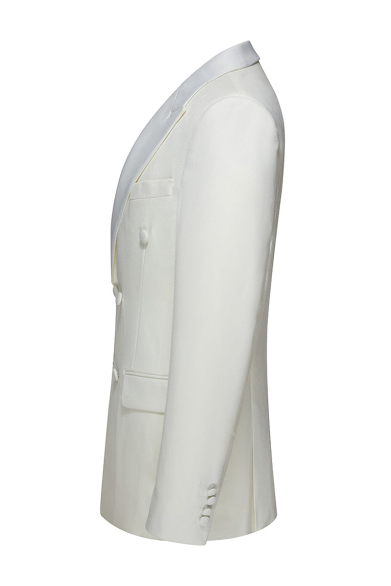 Laden Sie das Bild in den Galerie-Viewer, Weiße Zweiteilige Doppelreihige Herrenanzüge mit Revers