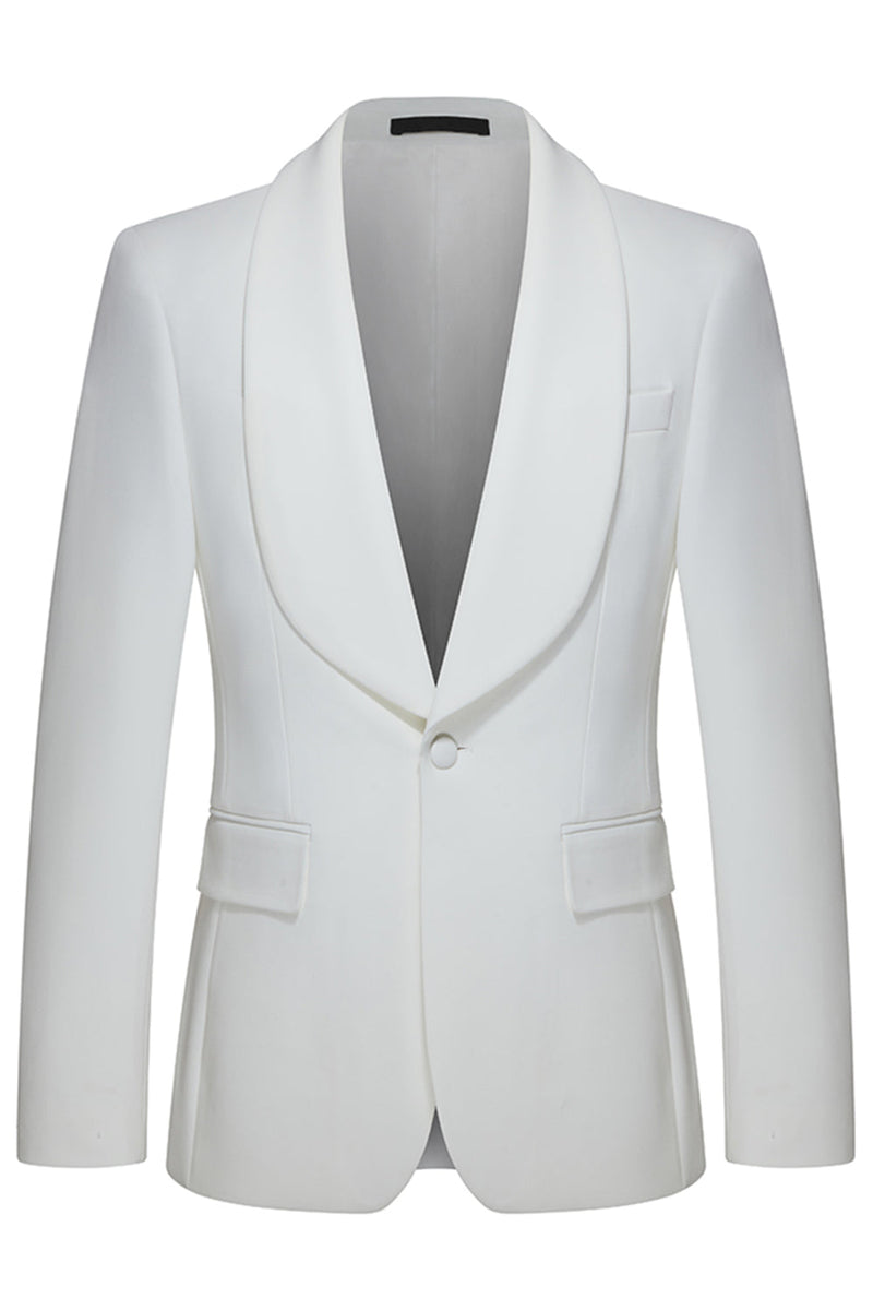 Laden Sie das Bild in den Galerie-Viewer, Schal Revers 3-teilige Weiße Herren Hochzeitsanzüge mit einem Knopf