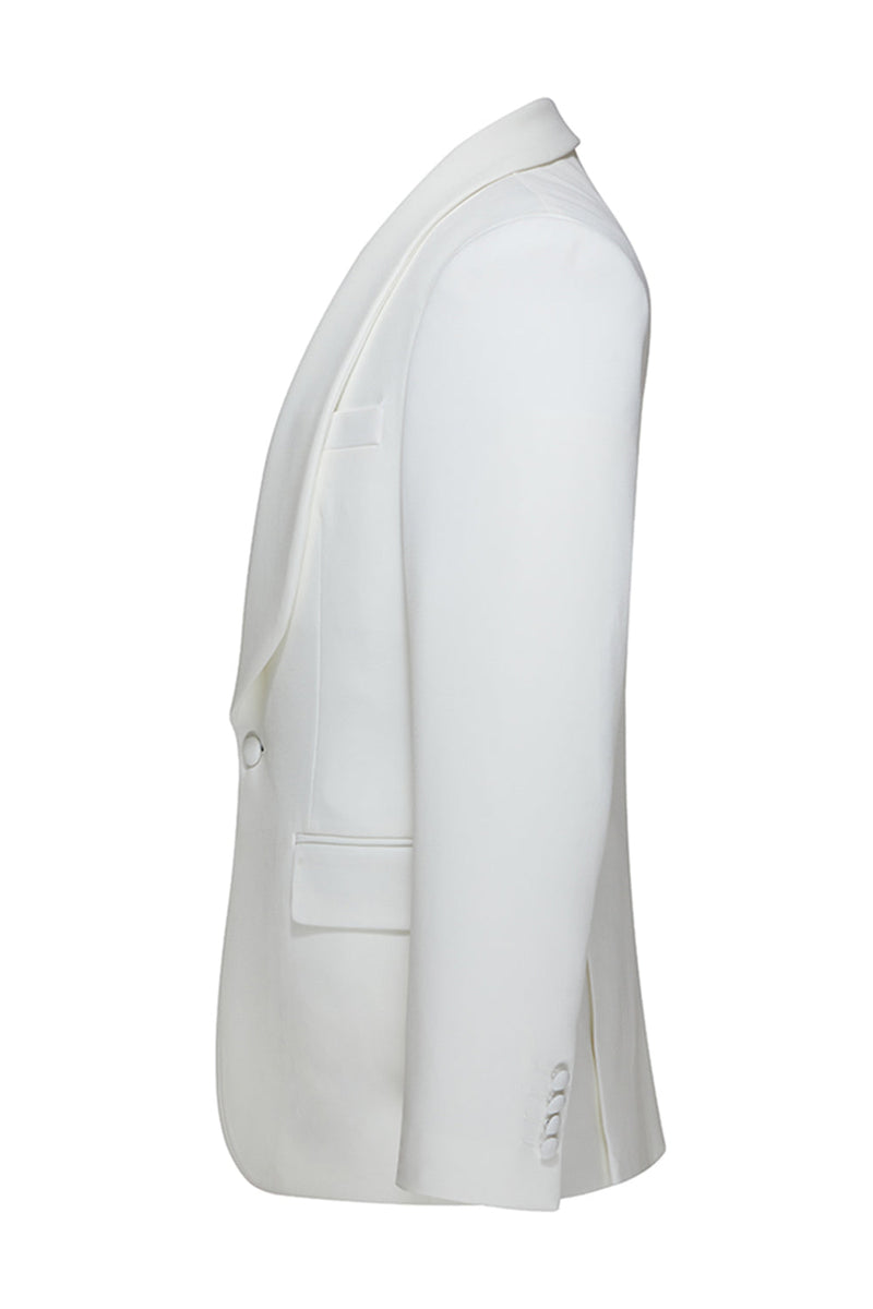 Laden Sie das Bild in den Galerie-Viewer, Schal Revers 3-teilige Weiße Herren Hochzeitsanzüge mit einem Knopf