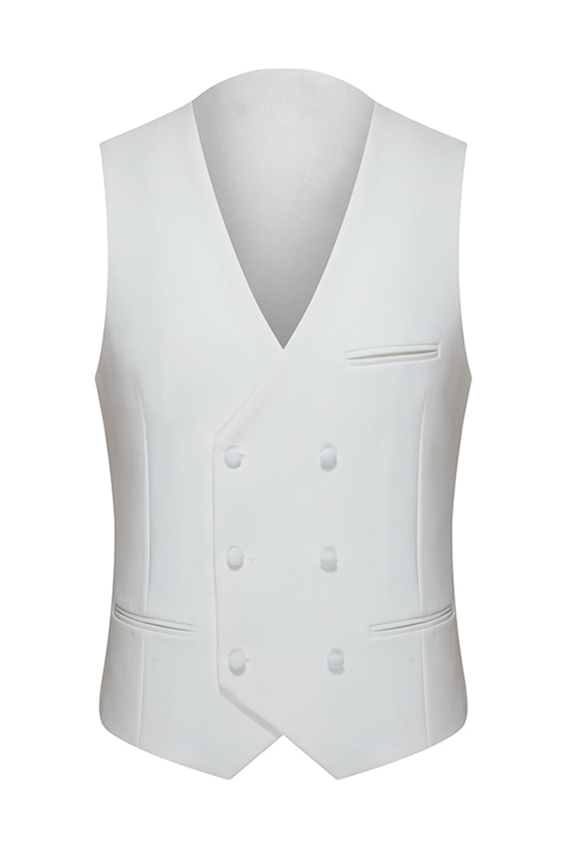 Laden Sie das Bild in den Galerie-Viewer, Schal Revers 3-teilige Weiße Herren Hochzeitsanzüge mit einem Knopf