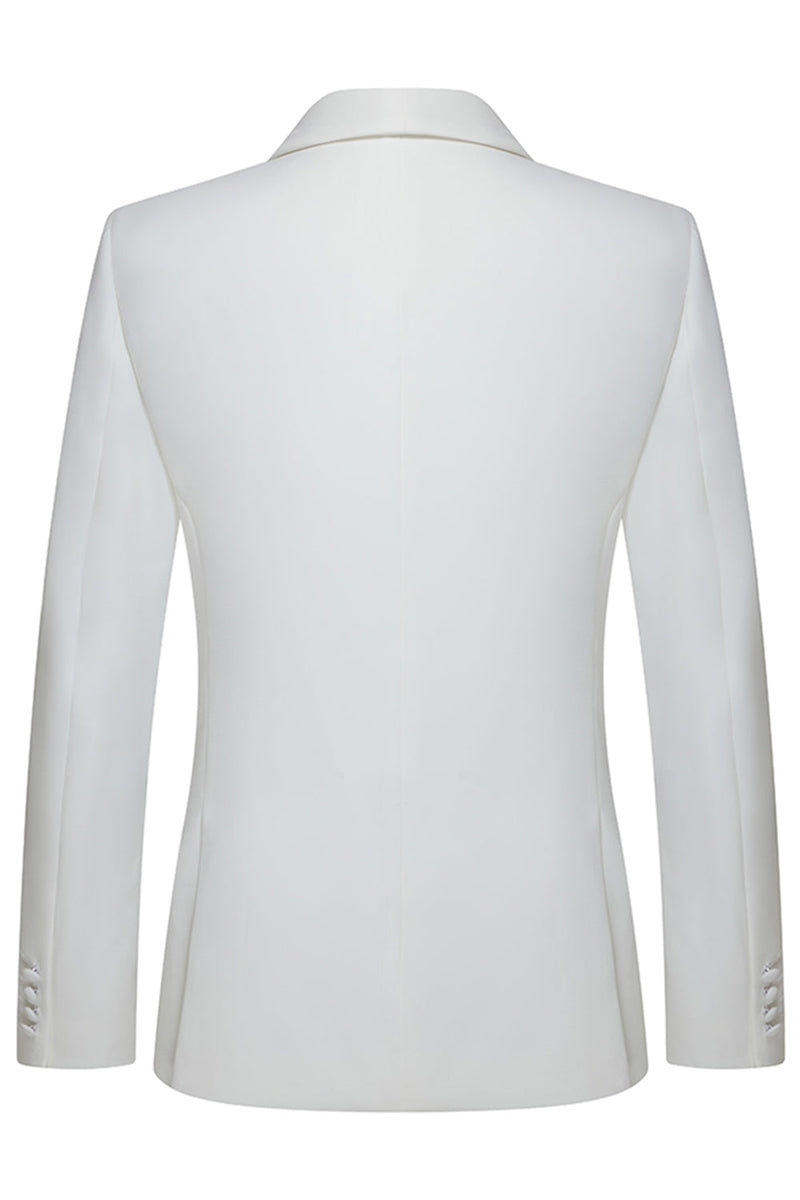 Laden Sie das Bild in den Galerie-Viewer, Slim Fit weiße Schal Revers 3-teilige Herren Hochzeitsanzüge