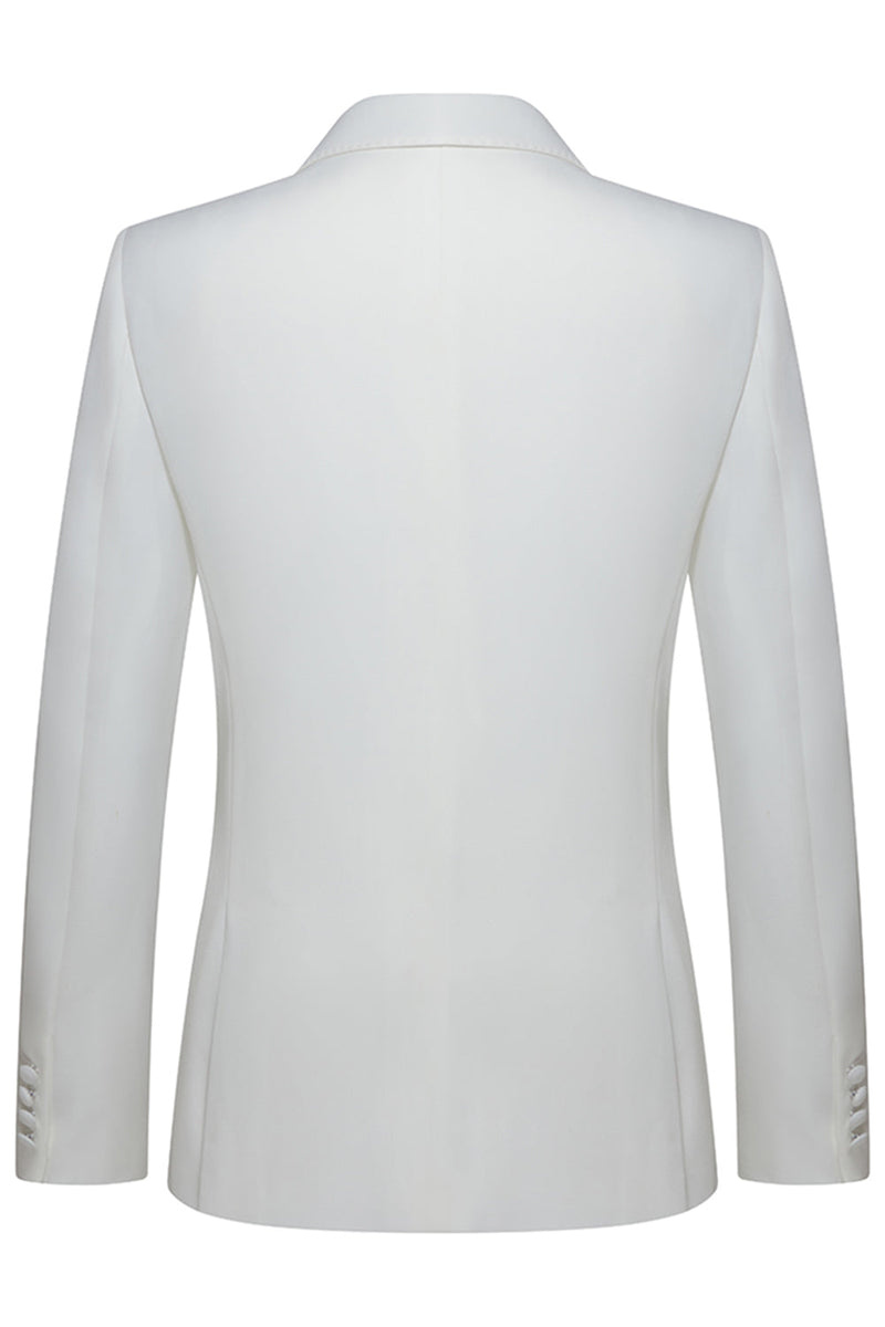 Laden Sie das Bild in den Galerie-Viewer, Peak Revers 3-teilige Weiße Herren Hochzeitsanzüge mit einem Knopf