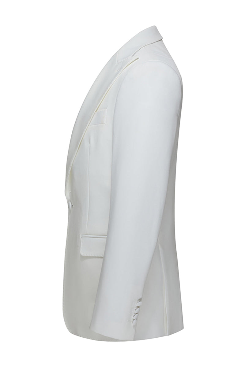 Laden Sie das Bild in den Galerie-Viewer, Peak Revers 3-teilige Weiße Herren Hochzeitsanzüge mit einem Knopf