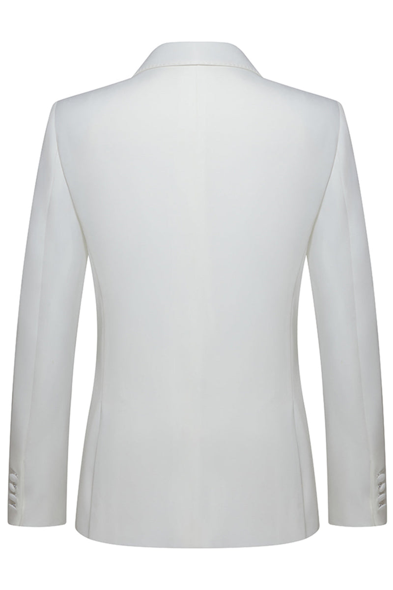 Laden Sie das Bild in den Galerie-Viewer, Weiße Zweiteilige Herrenschal Revers Doppelreihige Hochzeitsanzüge