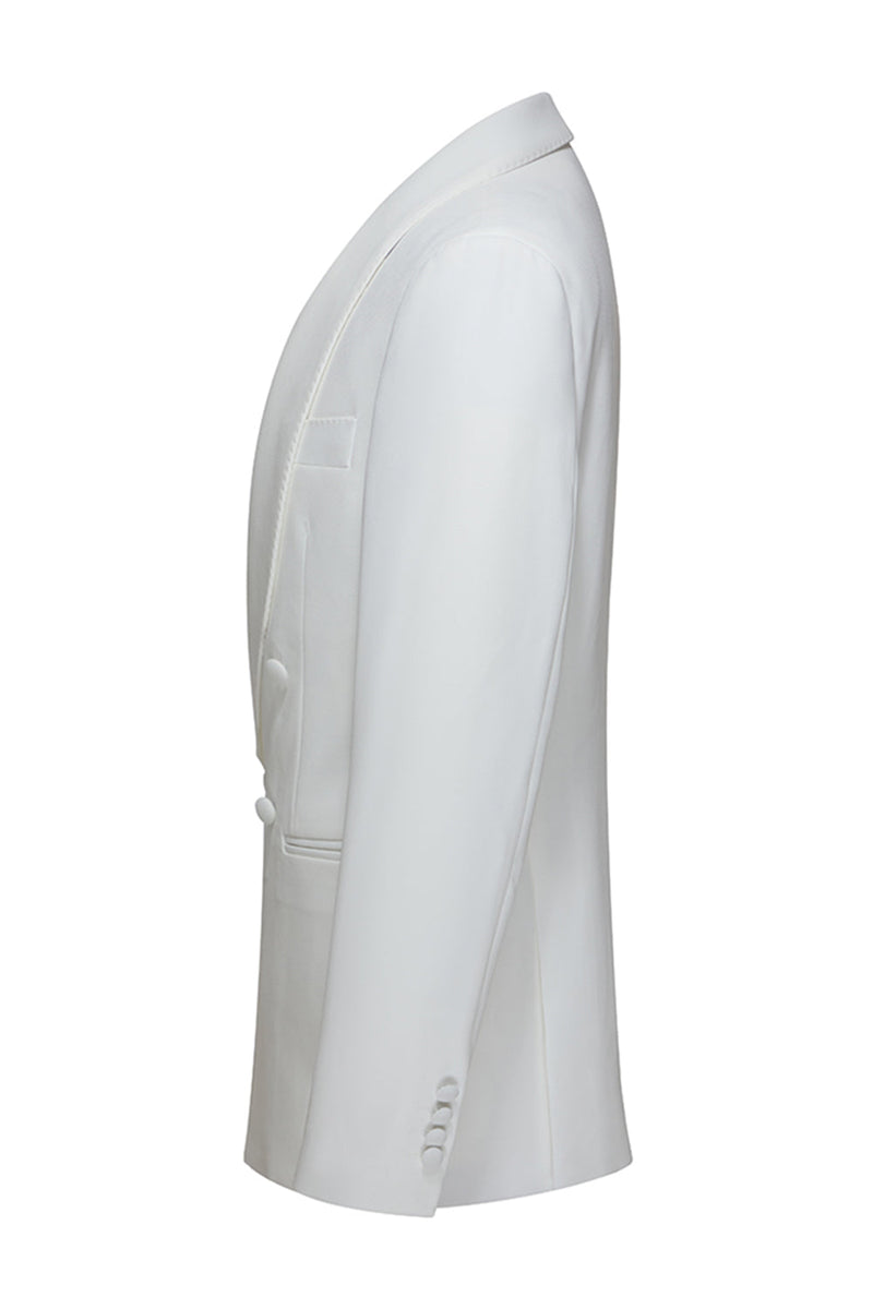 Laden Sie das Bild in den Galerie-Viewer, Weiße Zweiteilige Herrenschal Revers Doppelreihige Hochzeitsanzüge