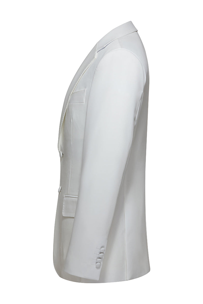 Laden Sie das Bild in den Galerie-Viewer, Zweiteilige Weiße Einreihige Herren Hochzeitsanzüge mit gekartetem Revers