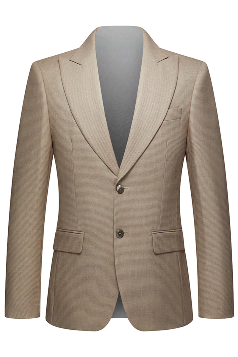 Laden Sie das Bild in den Galerie-Viewer, Khaki Kaffee Peak Revers Einreihige Herren 3-teilige Anzüge