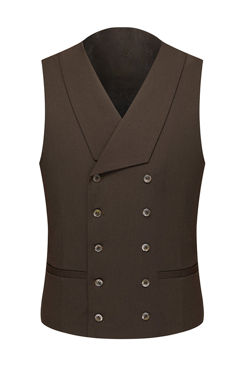 Laden Sie das Bild in den Galerie-Viewer, Khaki Kaffee Peak Revers Einreihige Herren 3-teilige Anzüge