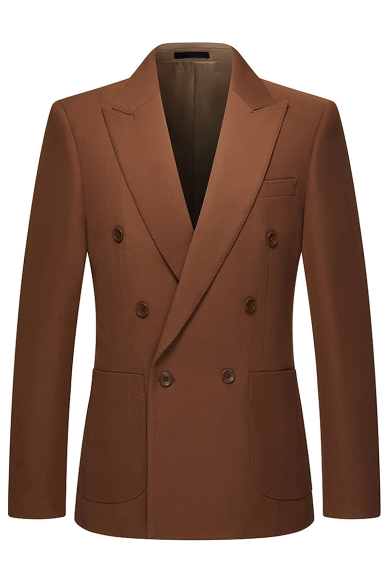 Laden Sie das Bild in den Galerie-Viewer, 2-teilige Peak Revers Slim Fit Doppelreihige Khaki Herrenanzüge