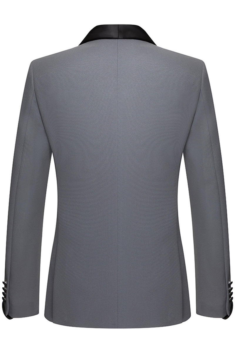 Laden Sie das Bild in den Galerie-Viewer, Graue Slim Fit Schal Revers Zweiteilige Herrenanzüge