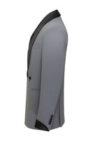 Laden Sie das Bild in den Galerie-Viewer, Graue Slim Fit Schal Revers Zweiteilige Herrenanzüge