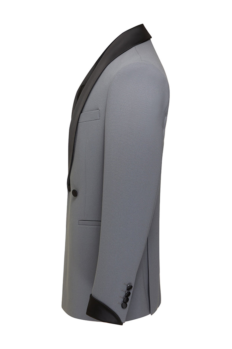 Laden Sie das Bild in den Galerie-Viewer, Graue Slim Fit Schal Revers Zweiteilige Herrenanzüge