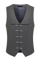 Laden Sie das Bild in den Galerie-Viewer, 3-teilige Graue Herrenanzüge mit Knotenrevers