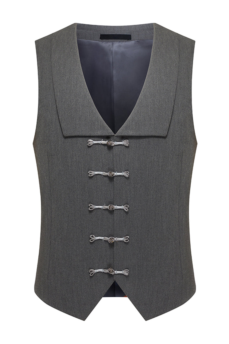 Laden Sie das Bild in den Galerie-Viewer, 3-teilige Graue Herrenanzüge mit Knotenrevers