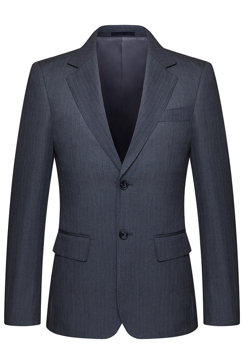 Laden Sie das Bild in den Galerie-Viewer, Grau Dreiteilige Herrenanzüge mit Gestreiftem Revers