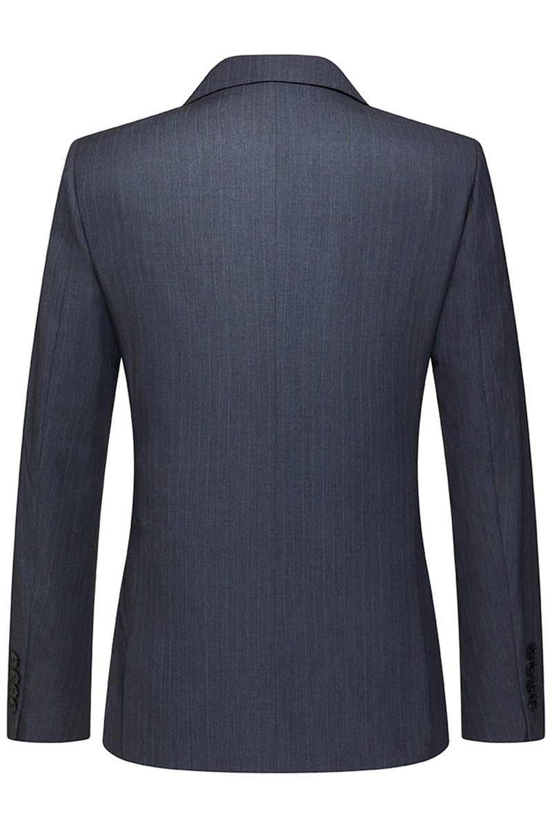 Laden Sie das Bild in den Galerie-Viewer, Grau Dreiteilige Herrenanzüge mit Gestreiftem Revers