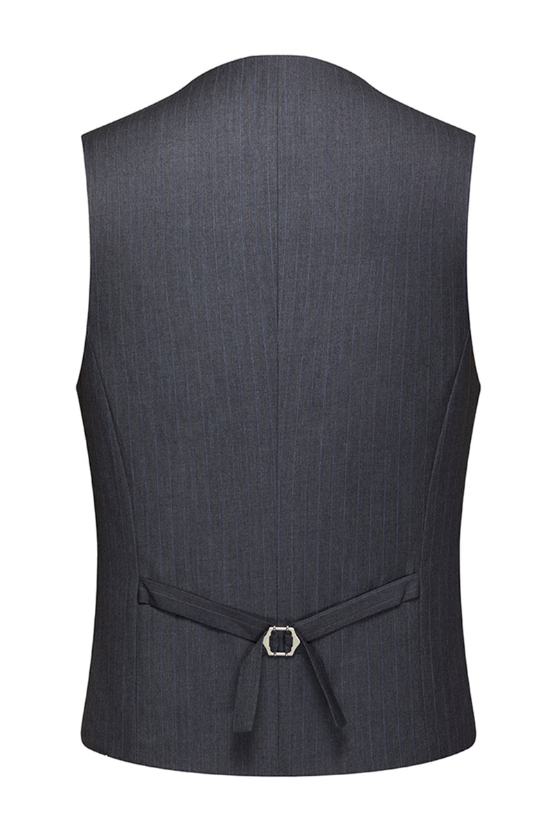 Laden Sie das Bild in den Galerie-Viewer, Grau Dreiteilige Herrenanzüge mit Gestreiftem Revers