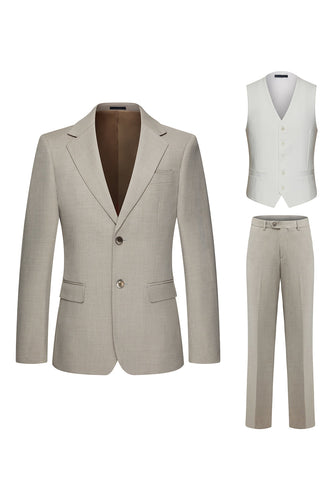 Khaki-Notched Revers 3-teilige Herrenanzüge