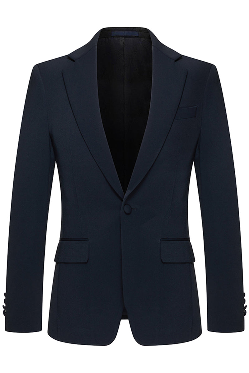 Laden Sie das Bild in den Galerie-Viewer, Marineblaue 3-teilige Slim Fit Herrenanzüge mit genottem Revers