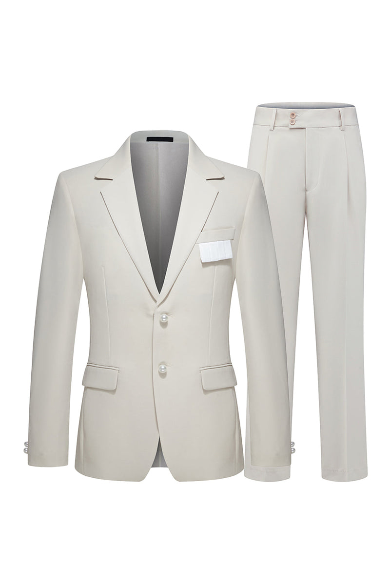 Laden Sie das Bild in den Galerie-Viewer, Herren 2-teilige Festanzüge mit khakifarbenem Revers