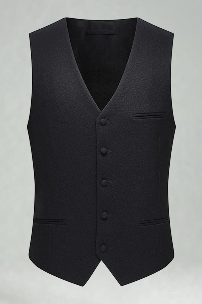 Laden Sie das Bild in den Galerie-Viewer, Schwarze 3-teilige Ein-Knopf Herrenanzüge mit Spitzrevers