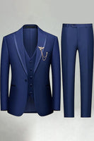 Laden Sie das Bild in den Galerie-Viewer, Schwarze 3-teilige Ein-Knopf Herrenanzüge mit Spitzrevers