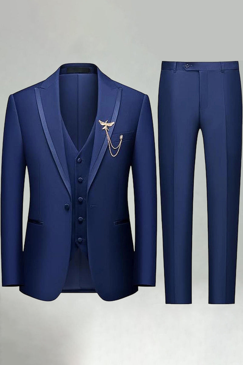 Laden Sie das Bild in den Galerie-Viewer, Schwarze 3-teilige Ein-Knopf Herrenanzüge mit Spitzrevers